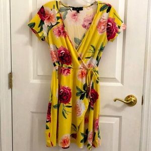 Yellow, flowery summer dress - S